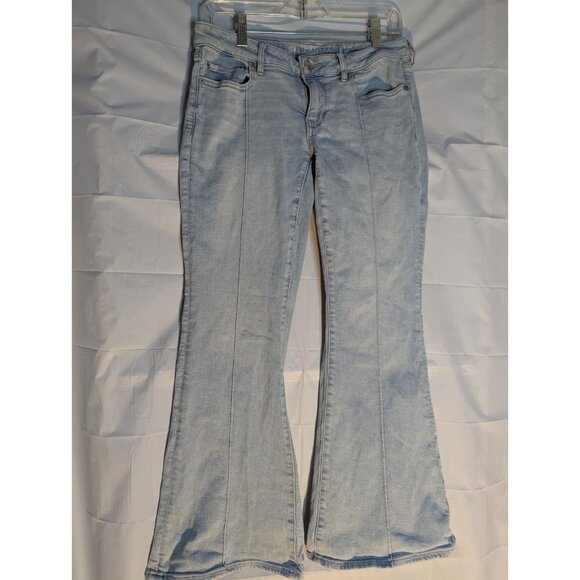American Eagle Jeans Festival Flare Split Hem Sz 6 Short Stretch Denim 70s Retro - Picture 1 of 12